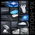 ⁦ATTACK SHARK X6 Three Modes Gaming Mouse With Charging Dock Black - Image 4
