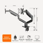 ستاند شاشة ثنائي Steel Aluminum Gas Spring Dual Monitor Arm Stand Height Adjustable 90 Tilt - صورة 2 - مكتب المحترف