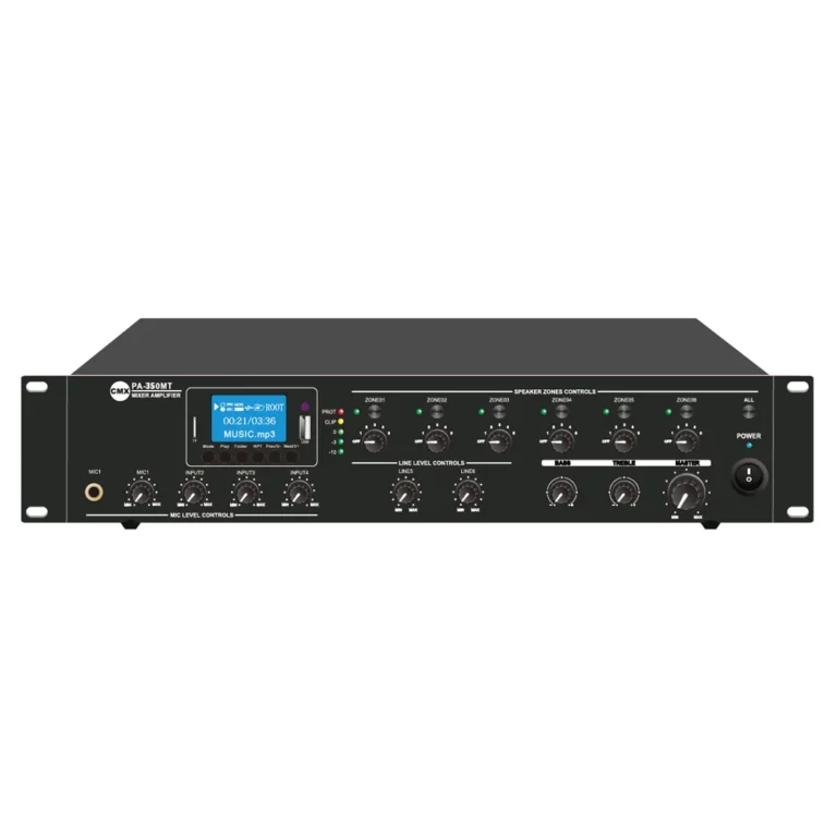 CMX 6 Zone 350W Mixer Amp with Mp3 & FM, USB & SD inputs, 4 Mic, 3 Aux, 70V/100V/4-16ohms