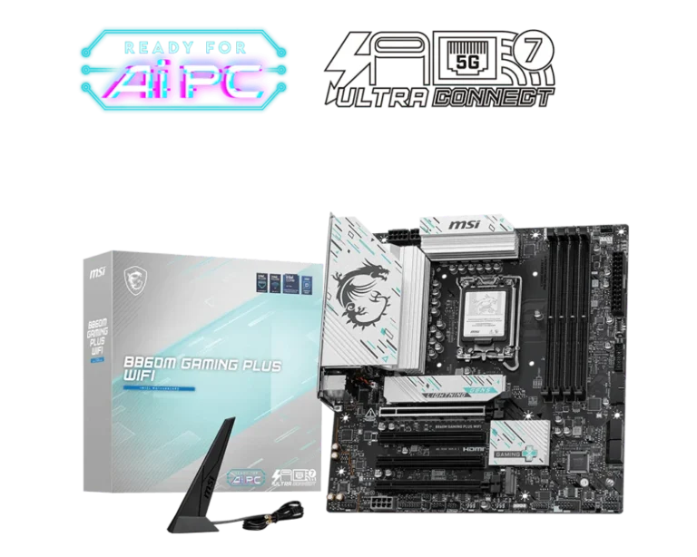 MSI B860M Gaming Plus WiFi Motherboard – Micro-ATX, Intel LGA 1851 Socket, B860 Chipset, DDR5 Memory Support, PCIe 5.0, 2.5G LAN, Wi-Fi 6E, USB 20Gbps
