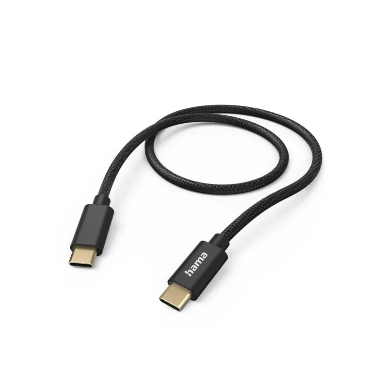 Hama 201547 Fabric USB-C to USB-C Charging & Data Cable – 1.5m , 60W Fast Charging , Power Delivery , 3A , USB 2.0 480Mbps , Nylon Braided , Gold-Plated Connectors – Black