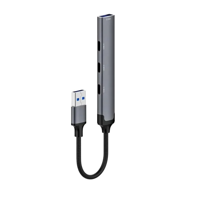 LDNIO DS-74U 4-in-1 USB Hub with 2× USB 3.0 and 3× USB-C Ports, High-Speed Data Transfer up to 5Gbps, 120mm Cable, Multiport Adapter for PC, Laptop & Mobile Devices