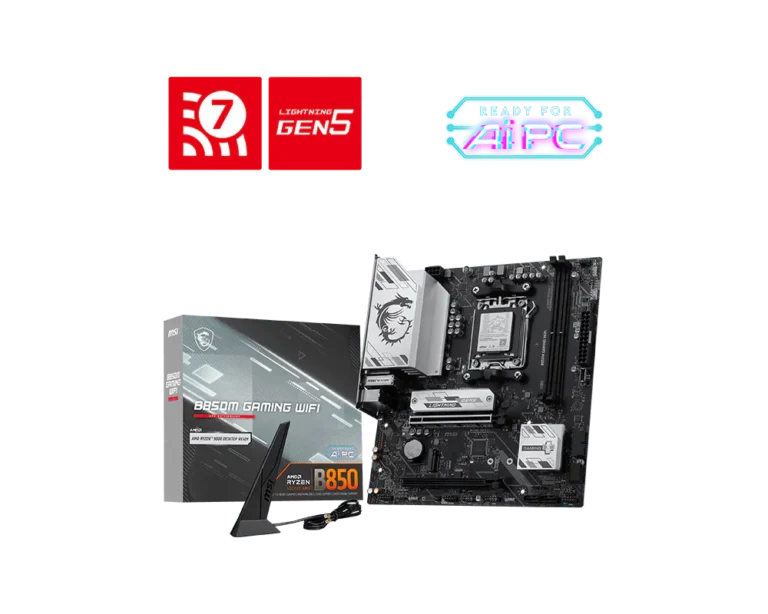 MSI B850M GAMING WIFI AM5 Micro-ATX Motherboard , AMD B850 Chipset , DDR5 8200+ OC , PCIe 5.0 x16 , Dual M.2 (Gen5 + Gen4) , Wi-Fi 7 , 5G LAN , USB-C , HDMI & DisplayPort