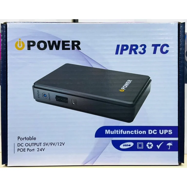 iPower IPR3 TC 20W DC Mini UPS, 8800mAh Battery, 5V/9V/12V Output, 15V/24V PoE, USB-C, Backup Power for WiFi Router & Nano
