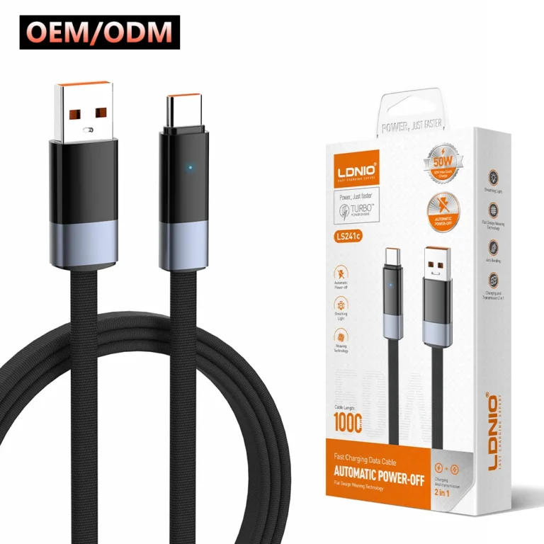 LDNIO LS241 3-in-1 Fast Charging Cable, 1M, 50W Auto Power-Off Data Cable – Type-C, Micro USB