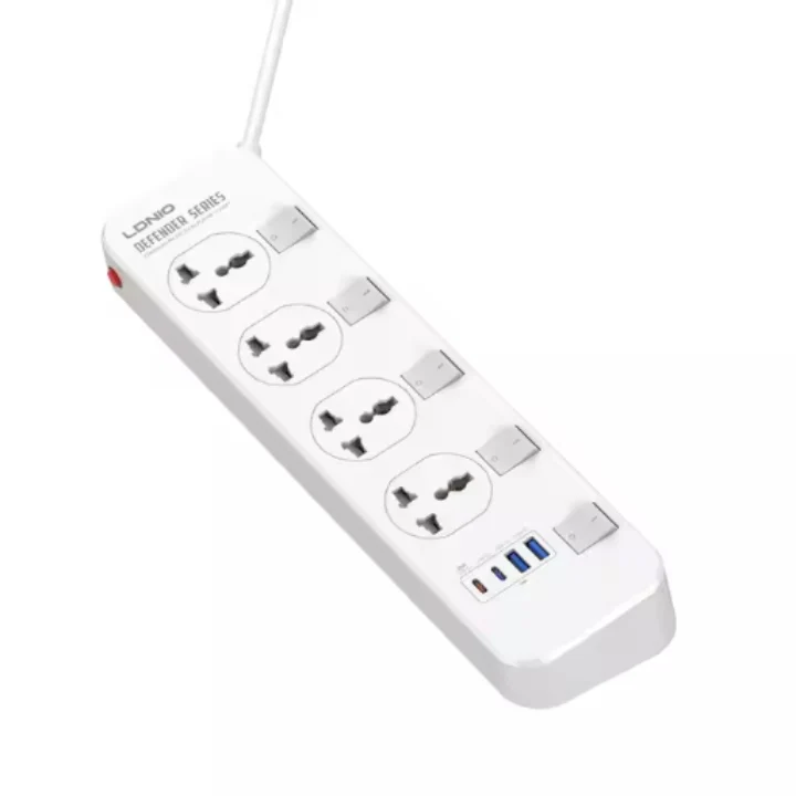 LDNIO SC4408C 4-Outlet Power Strip + 4 USB Ports – 2-Meter Cable, 2500W Max, Auto-ID Charging, Overload Protection