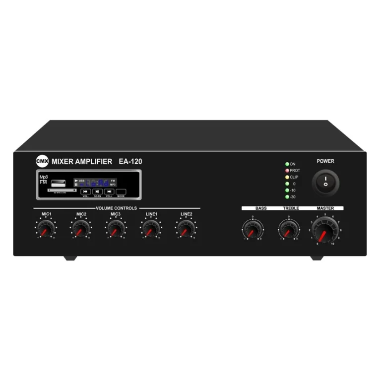 CMX 120W Tabletop Mixer Amp with USB/Bluetooth/FM, 3 Mic, 2 Aux, 70V/100V/4-16 Ohm.