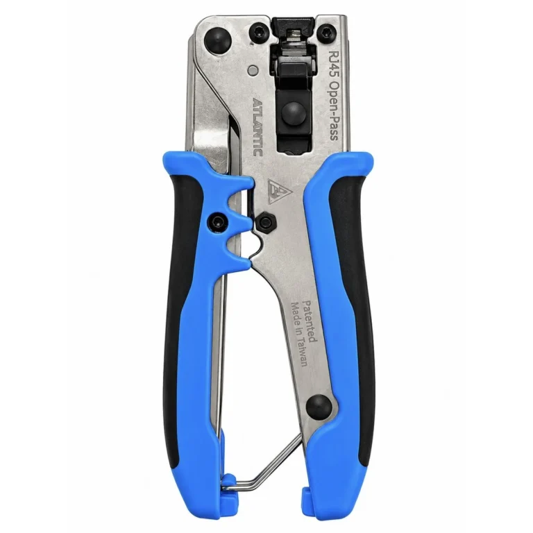 Atlantic AT-180EPG RJ45 Open-Pass Crimper, 3-in-1 Pass-Through Crimping, Cutting & Stripping Tool, Parallel Action