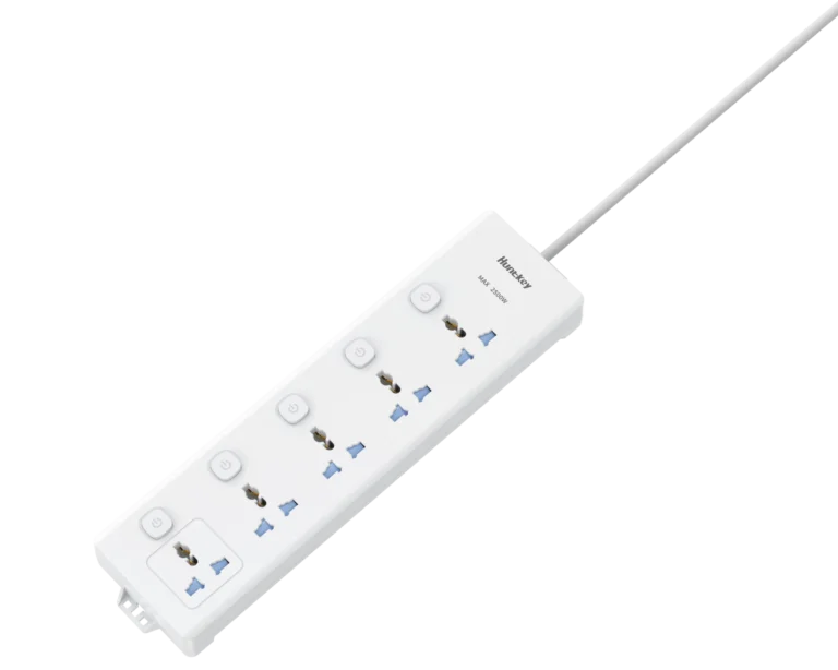 Huntkey DMC502 Power Strip with Individual Switches, 5 Universal Sockets, 3M Heavy-Duty Extension Cable, Surge Protection Multi Plug Board, Flame-Retardant Housing, Wall Mount Design
