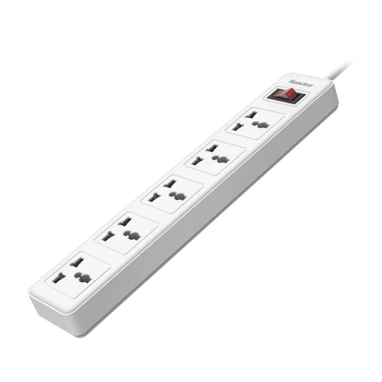 Huntkey SSZ501 Power Strip – UK Plug, 5 Outlets, 3m Cord, 2500W Max Load, Flame-Retardant, Child Safety Shutters, Double Break Switch, Universal Sockets