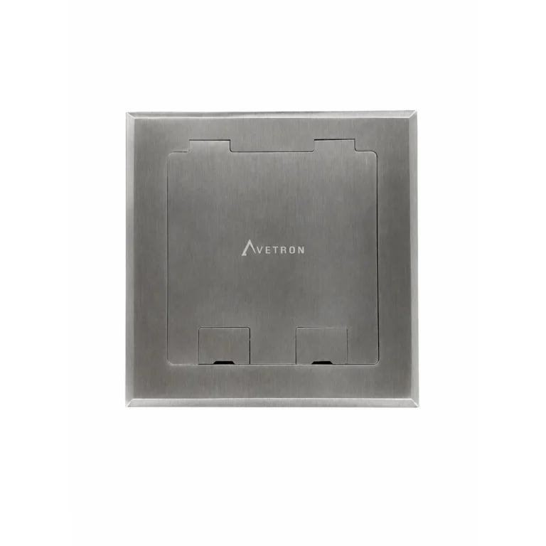 Avetron Flip-Top Floor Socket, 2 Universal Power Outlets, 304 Stainless Steel Panel, White Matte