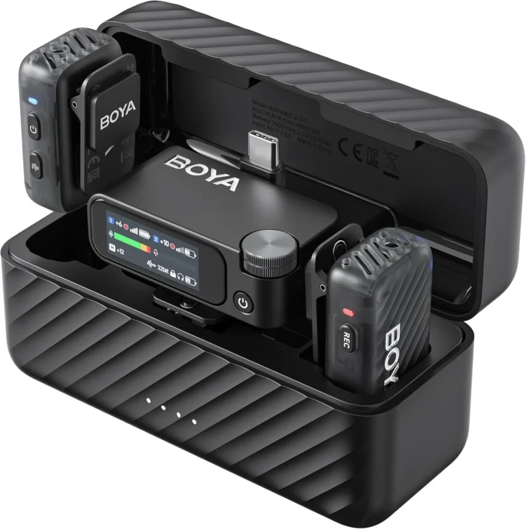 BOYA BOYAMIC 2 Wireless Microphone System – for iPhone 15/16 , Android, PC & Camera, AI Noise Cancellation, 32-bit Float Internal Recording, AMOLED Touchscreen, 984ft Range, 54h Battery with Charging Case, Clip Mic Included