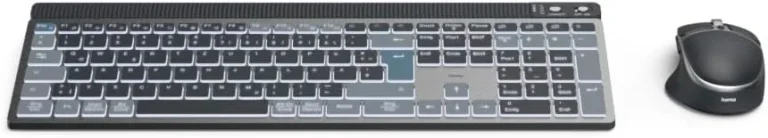 Hama WKM‑750 Multi‑Device Wireless Keyboard & Mouse Set – LED Backlit, 6‑Button Optical Mouse, Multi‑Device Bluetooth & 2.4 GHz RF Connectivity, Rechargeable, Ergonomic Design