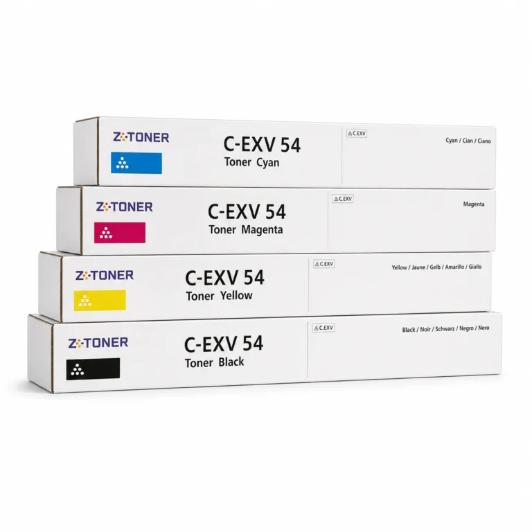 ZK-TONER C-EXV 54 Commercial Compatible Toner Cartridge Set – Cyan, Magenta, Yellow & Black – Replacement Toner for Canon Printers