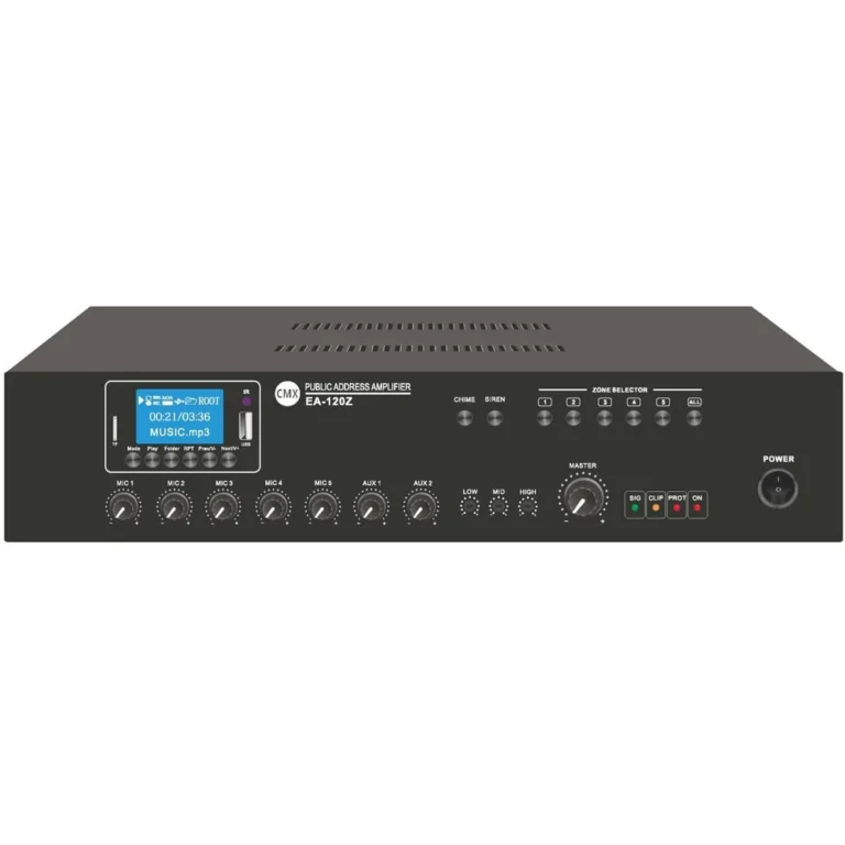 CMX 5 Zone Mixer Amplifier with USB/SD/FM/Bluetooth, 240W RMS, 7 Inputs, Mic Priority, EQ Control, 100V/70V & 4-16 Ohm Output