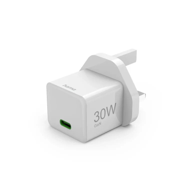 Hama 201947 UK 30W GaN Mini Fast Charger , USB-C PD & Qualcomm Quick Charge , Compact USB-C Wall Charger , UK Plug – White