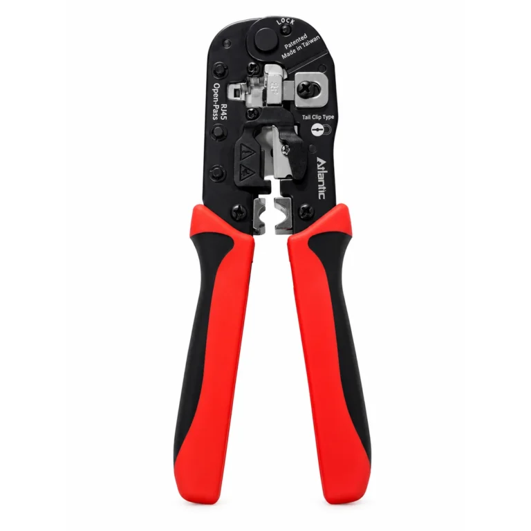Atlantic AT-581EQ RJ45 Open-Pass Modular Plug Crimper, Ratchet Crimping, Cutting & Stripping Tool for Shielded/Unshielded Plugs