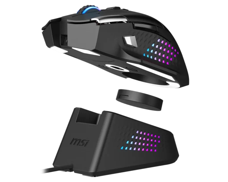 MSI VERSA PRO Wireless Gaming Mouse + Mouse Dock Pro — Tri-Mode Connectivity (2.4G / Bluetooth / USB), 26000 DPI Optical Sensor, 1000Hz Polling Rate, RGB Lighting, Rechargeable Dock, Ergonomic Design