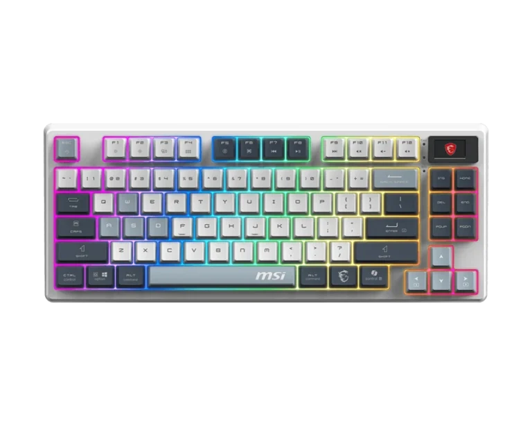 MSI FORGE GK600 TKL Wireless SKY Mechanical Gaming Keyboard — Tri-Mode Connectivity (2.4G / Bluetooth / USB), Hot-Swappable Linear Switches, RGB Backlighting, PBT Keycaps, Tenkeyless Design, Rechargeable Battery/English