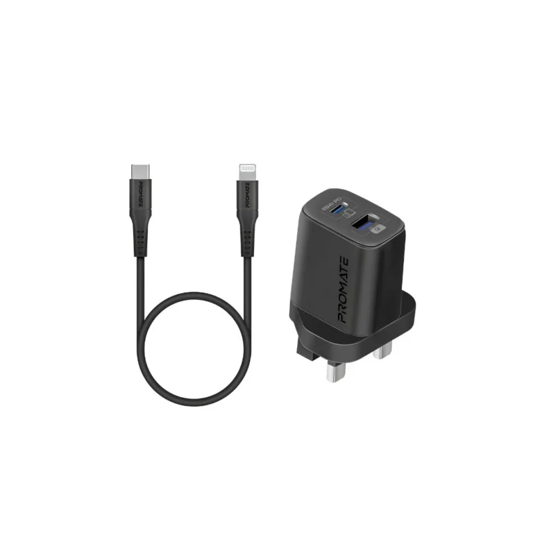 Promate ChargeKit-25PDi 25W Charger with USB-C to Lightning Cable - Black