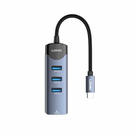 LDNIO DS-144C 4-in-1 USB-C Hub Adapter, Type-C Multiport with USB 3.0 & USB 2.0, High-Speed Data, Plug & Play, Compact Design