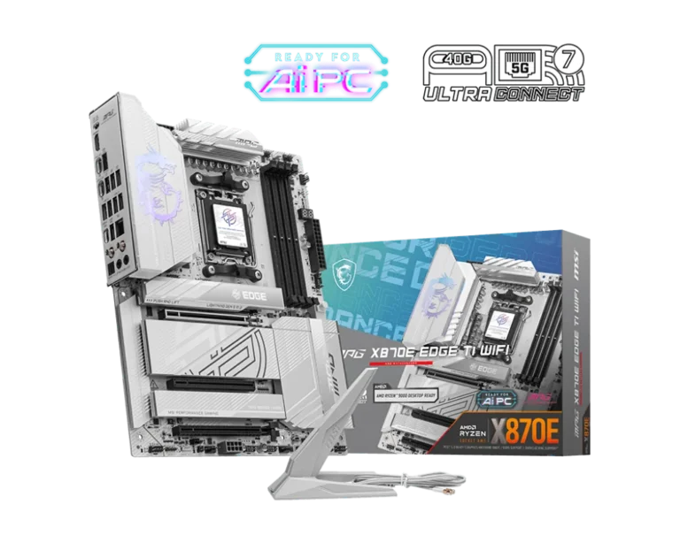 MSI MPG X870E EDGE TI WIFI ATX Motherboard – AM5, AMD X870E, DDR5‑8400+ OC, PCIe 5.0 x16, 4× M.2 Gen5, Wi‑Fi 7, 5G LAN, USB4 40 Gbps, Realtek ALC4080