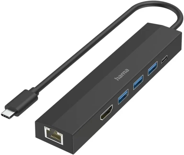 Hama USB-C Hub Multi-Port Adapter – 6-Port USB-C Multiport with 3× USB-A, USB-C PD Charging, HDMI 4K & Gigabit Ethernet LAN for Laptop, MacBook & Tablet