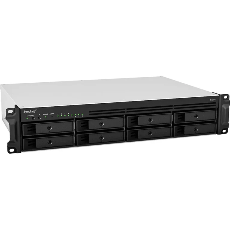 Synology RackStation RS1221+ – 8-Bay 2U NAS, AMD Ryzen V1500B, 4GB DDR4 ECC (Up to 32GB), 4x 1GbE, PCIe for 10/25GbE or NVMe, Expandable to 12 Bays