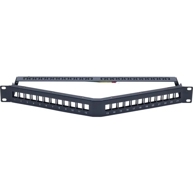 Atlantic 24-Port Cat6A Shielded Blank Patch Panel – V-Shaped, 1U Rack Mount
