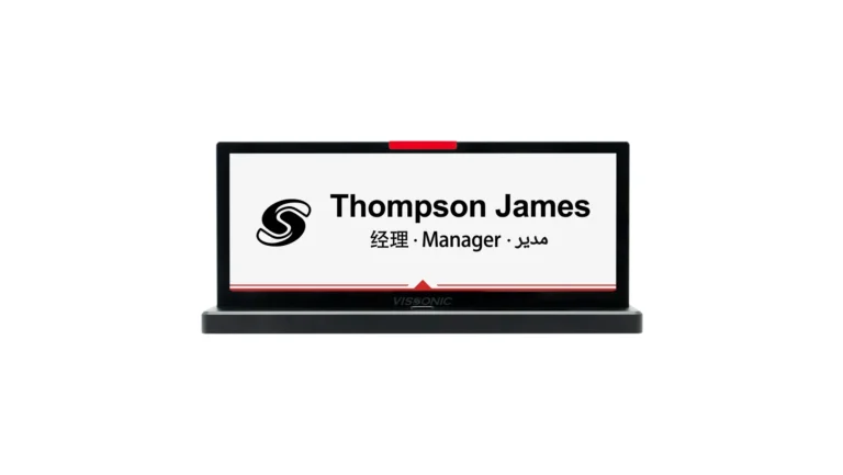 VISSONIC VIS-NP10E 10.85-Inch Dual-Sided E-Ink Electronic Nameplate, HD Display, Ultra-Slim Conference Name Sign
