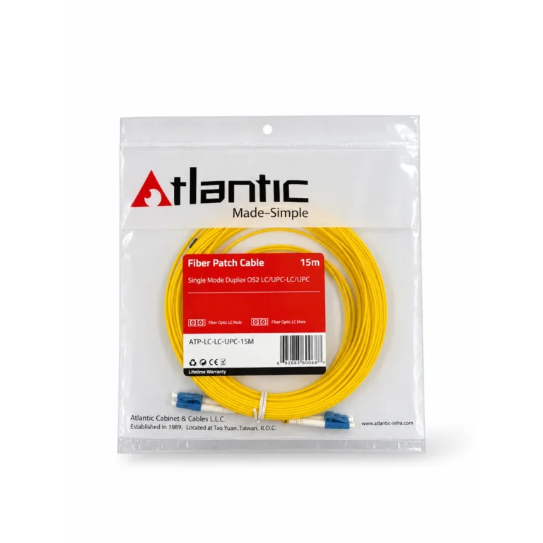 Atlantic Indoor Fiber Optic Patch Cord 15M, Single Mode OS2 Duplex, LC/LC SC/SC SC/LC UPC