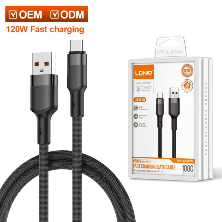 LDNIO LS351Q 120W USB Shielded Fast Charging Cable, 1M Type-C Data Cable for iOS Devices, Mobile Phones & Power Banks – High-Speed Sync & Charge