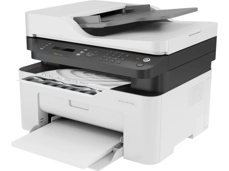 HP Laser MFP 137fnw All-in-One Printer – Print, Scan, Copy, Fax, 21 ppm, 1200×1200 dpi, 40-Sheet ADF, Wi-Fi, Ethernet, Mobile Printing (Black & White)