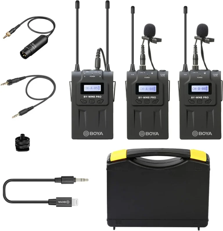 BOYA BY‑WM8 Pro-K2 UHF Dual-Channel Wireless Microphone System – 48‑Channel Receiver, Handheld + Lavalier, LCD, Headphone Jack