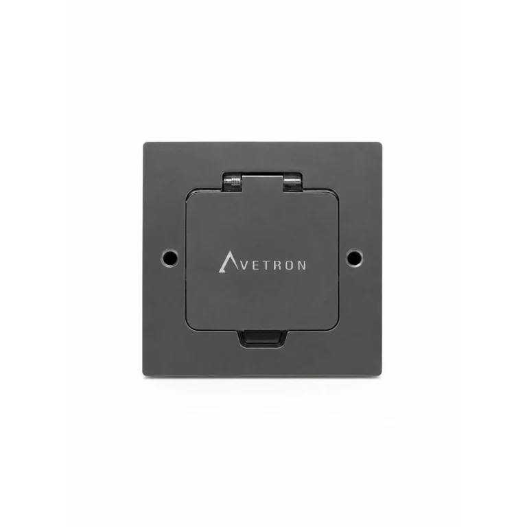 Avetron IP44 Floor Socket Outlet, Single Universal Socket, Nickel-Plated Zinc Alloy, Black Matte