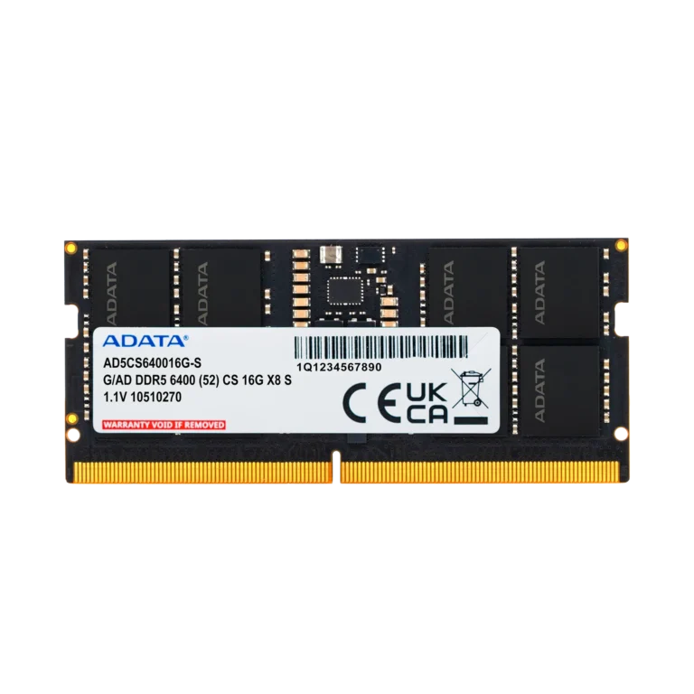 ADATA DDR5 SO-DIMM Memory Module – 6400 MT/s, 1.1 V, Built-In PMIC & On-Die ECC, 16GB Laptop RAM