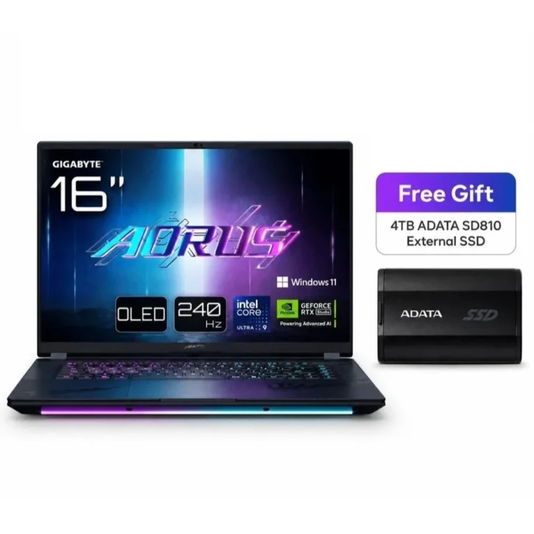 GIGABYTE AORUS MASTER 16 BZH 16” WQXGA OLED 240Hz – Intel Core Ultra 9 275HX, NVIDIA RTX 5090 24GB , 32GB RAM , 1TB SSD, Windows 11 Pro (Free 4TB ADATA SD810 SSD)