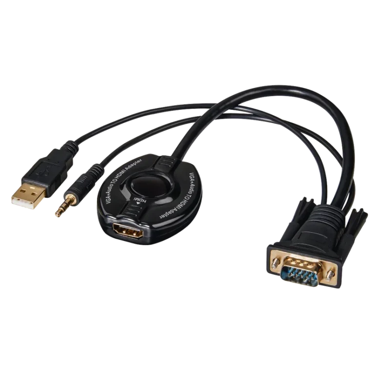 Hama 83216 VGA + Audio to HDMI Converter , Full HD 1080p , 3.5mm Audio , USB Powered , VGA Male to HDMI Female , 0.3m – Black