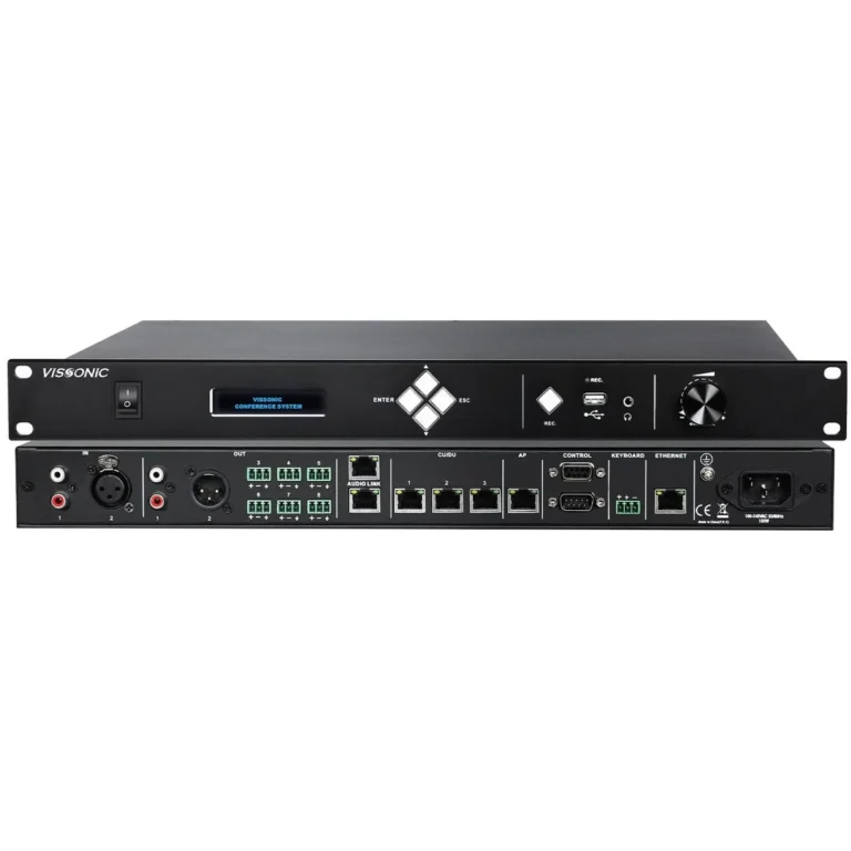 VISSONIC Full Digital Network DSP Conference Processor – 64-Channel Audio, 4 Room Control, USB Recording, Camera Tracking