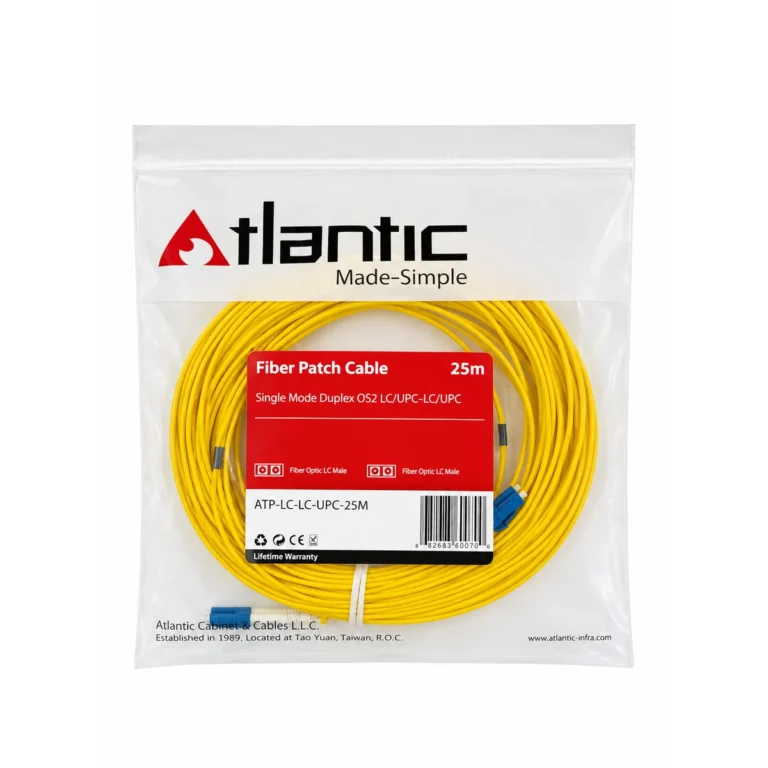 Atlantic Indoor Fiber Optic Patch Cord 25M, Single Mode OS2 Duplex, LC/LC SC/SC SC/LC UPC