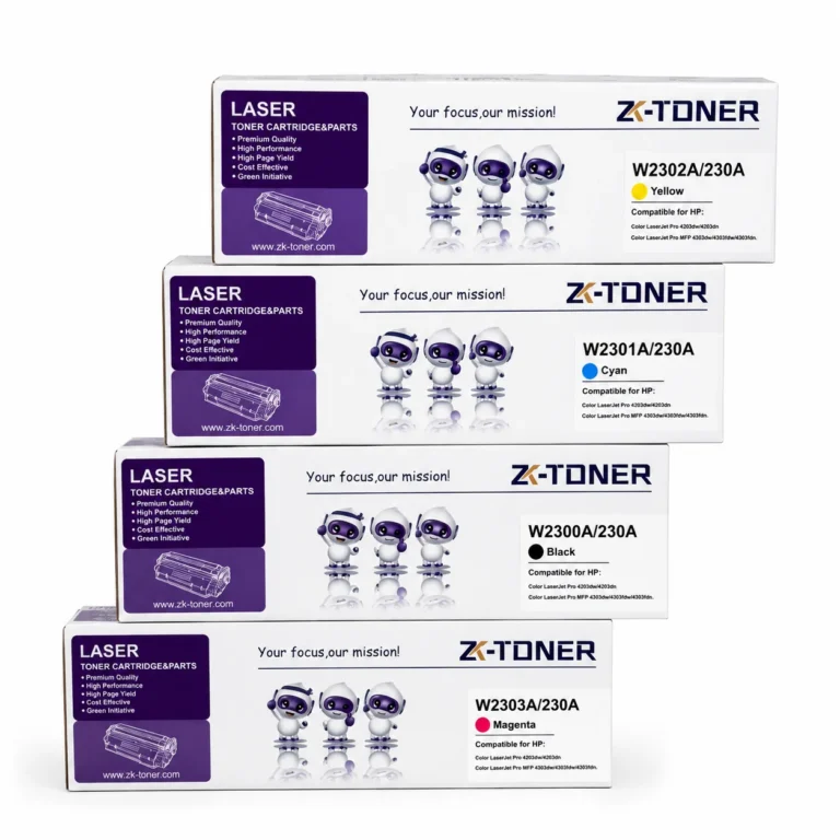 ZK-TONER 230A W2300A/W2301A/W2302A/W2303A Commercial Compatible Toner Cartridge 4-Pack – Black, Cyan, Yellow & Magenta for HP Color LaserJet Pro 4203 and MFP 4303 Series Printers