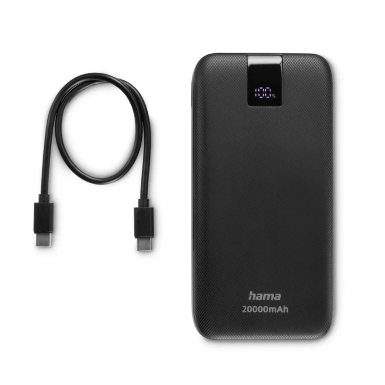 Hama PD-20 20000 mAh Power Pack – Fast Charging Portable Power Bank with 2× USB-C & USB-A Outputs, PD & Quick Charge Support, LED Display – Anthracite