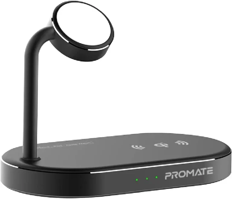 Promate - Multi-Device Wireless Charging Station with Pad Fast Charging 15W Qi Certification - Supercharge 24W USB Port - Apple Watch Charger 5W MFi Certification - WavePower
