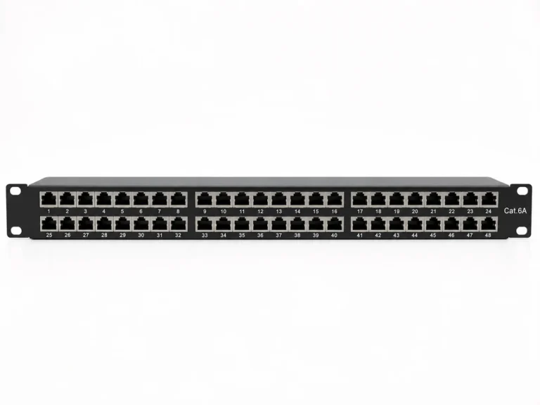 Atlantic AT-PNL-7248S-C6A 48-Port CAT6A Shielded Patch Panel – STP Rackmount Panel with LSA Terminals & Dual-Layer Color-Coded Design