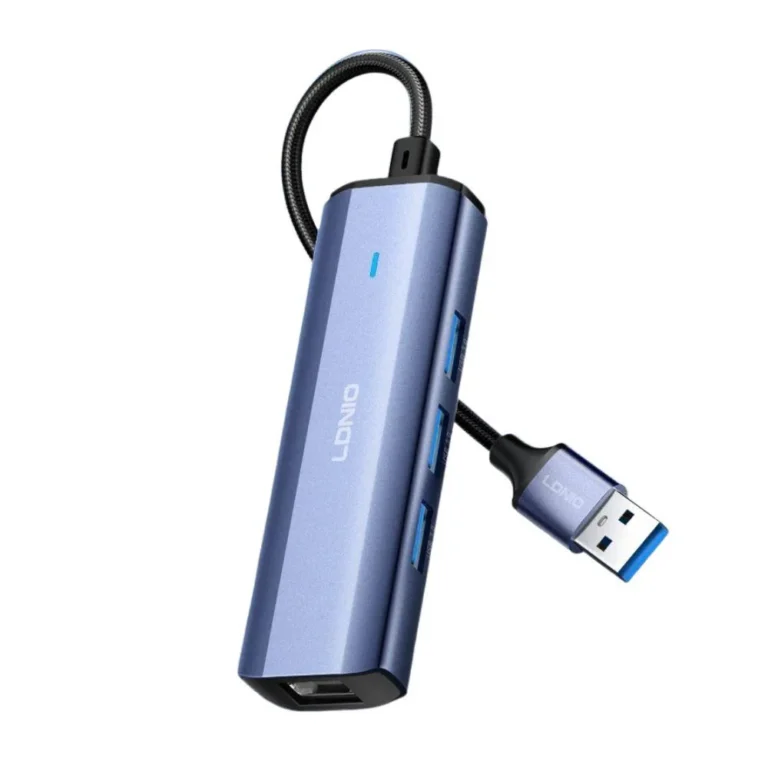LDNIO DS-124U USB 3.0 Hub Adapter, USB-A to RJ45 Ethernet Hub, 5Gbps High-Speed Multiport Docking Station for Laptop, Tablet & PC