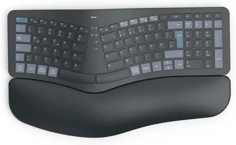 Hama WK-900 Ergo Multi-Device Wireless Keyboard - Ergonomic Split Design - Bluetooth 5.2 & 2.4GHz - Backlit - Integrated Wrist Rest - Rechargeable - QWERTY US - Black