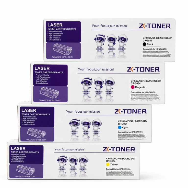 ZK-TONER , CRG-045/CRG-054 Commercial Compatible Toner Cartridge 4-Pack – Black, Cyan, Yellow & Magenta for Selected HP and Canon Color Laser Printers
