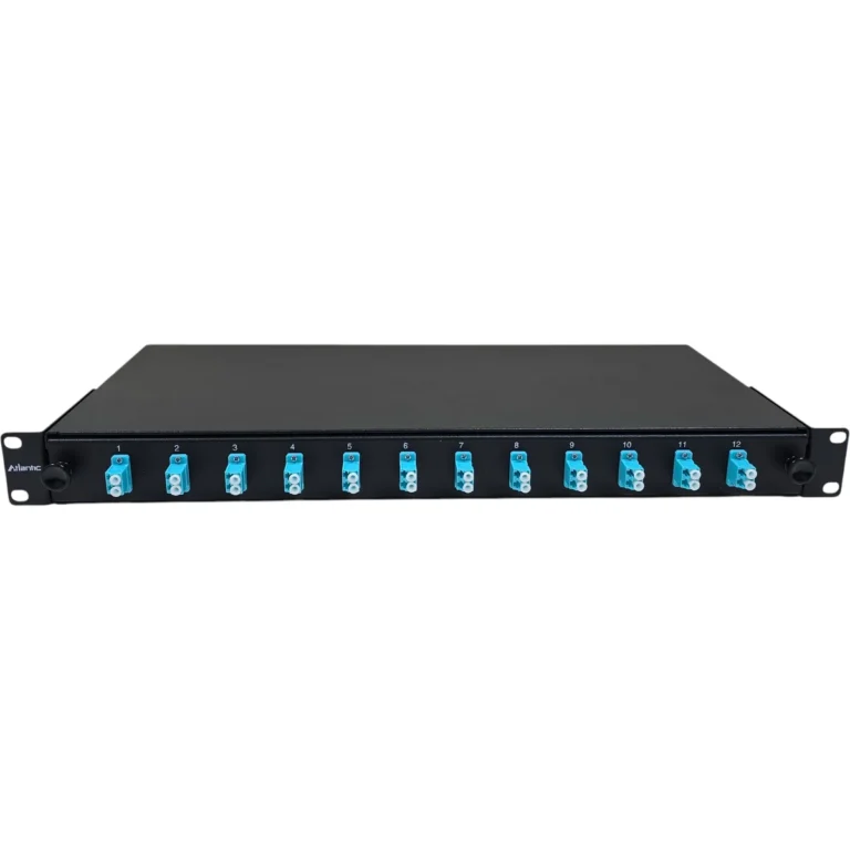 Atlantic 12-Port LC/UPC Multimode Fiber Patch Panel, 1U Rackmount, Duplex Adapter – For LANs, Enterprise Networks, Data Centers
