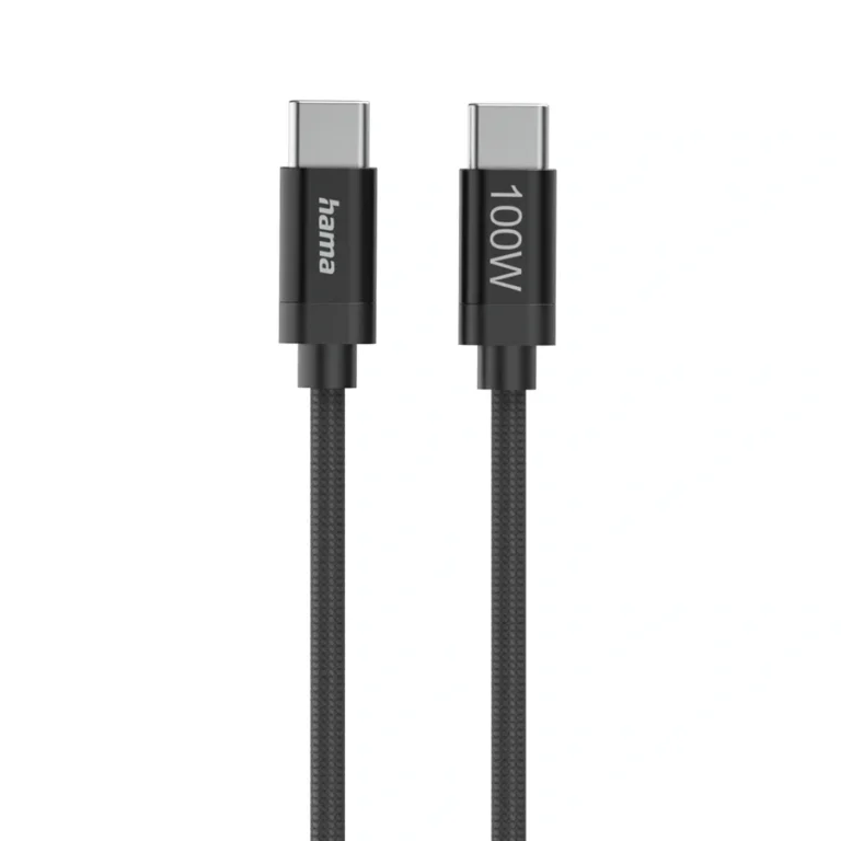 Hama USB-C 2.0 Fabric Braided Cable – 1.5 m, 100 W Fast Charging & Data Sync, Nylon Braided USB-C to USB-C Cable for Smartphone, Tablet & Laptop