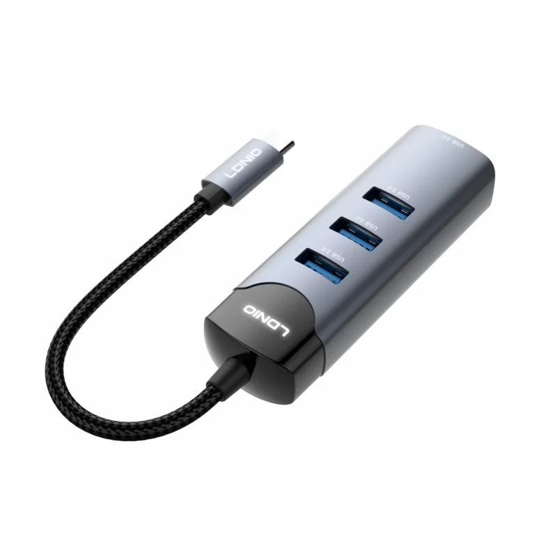 LDNIO DS-134C USB-C to 4× USB 3.0 Hub Adapter, 5Gbps High-Speed Data Transfer, Plug & Play Multiport Splitter for Laptop, PC & Mac — Compact Portable Design